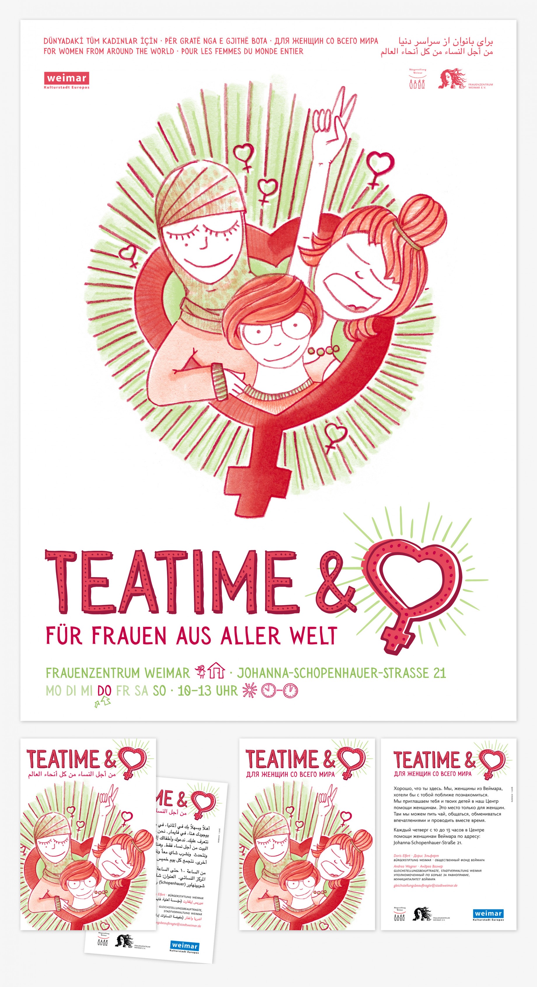 Teatime & Heart · Plakat und Postkarten in verschiedenen Sprachen